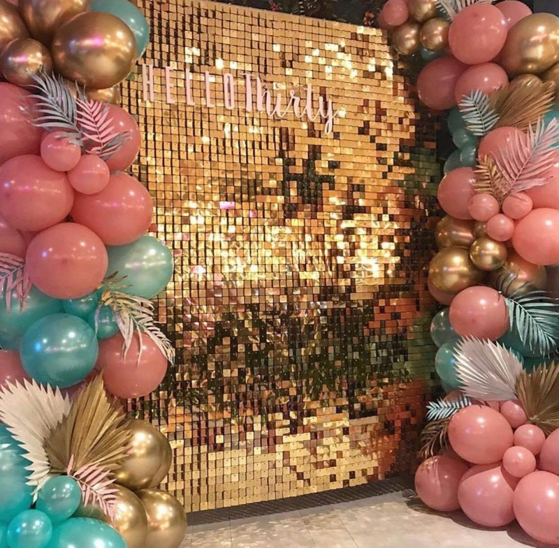 Свадьба, день рождения, прозрачный розовый настенный фон с блестками